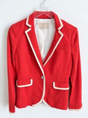 Banana Republic Coral Contrast Piping Blazer Crest Buttons Size 4